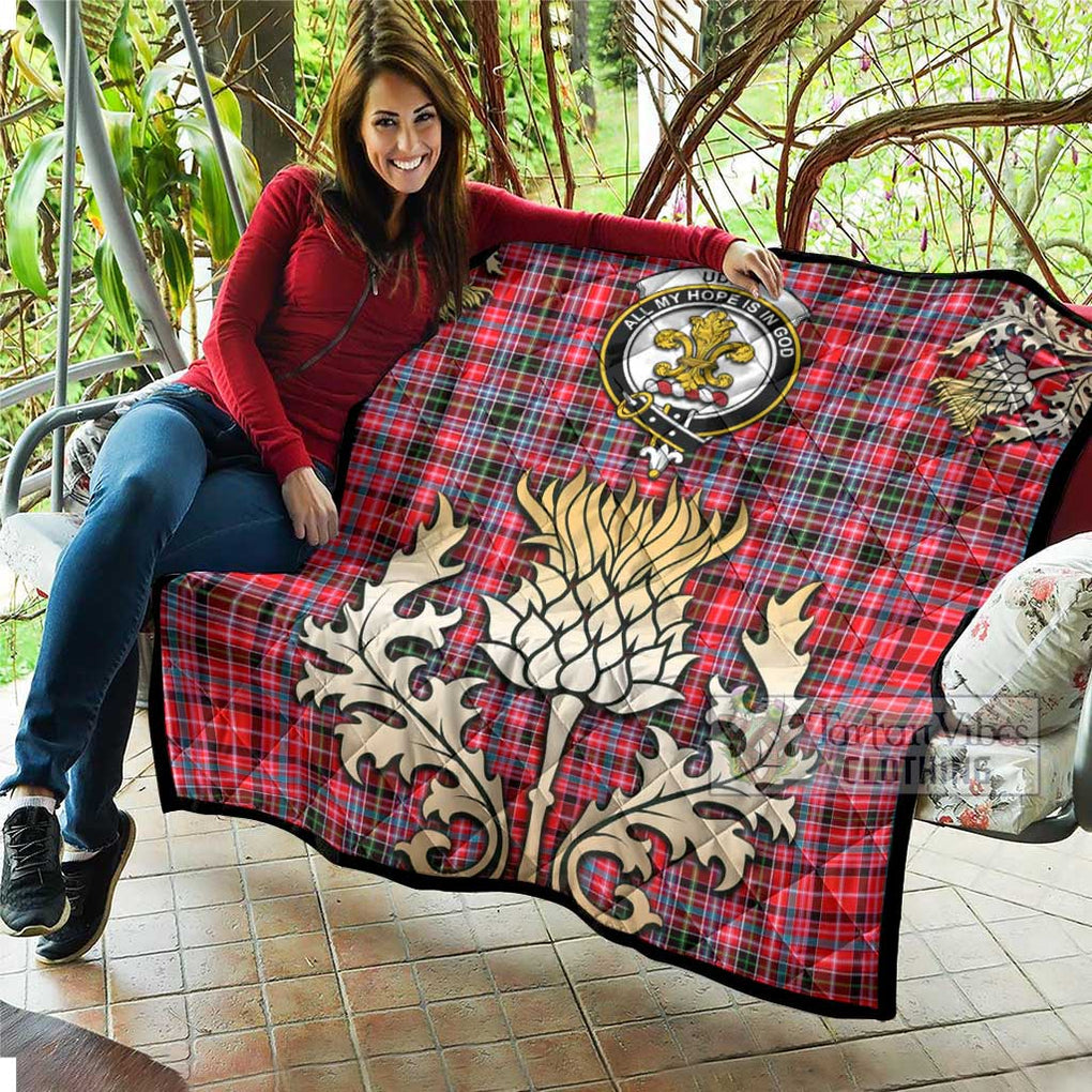 Tartan Vibes Clothing Udny Tartan Quilt with Family Crest and Golden Thistle Style