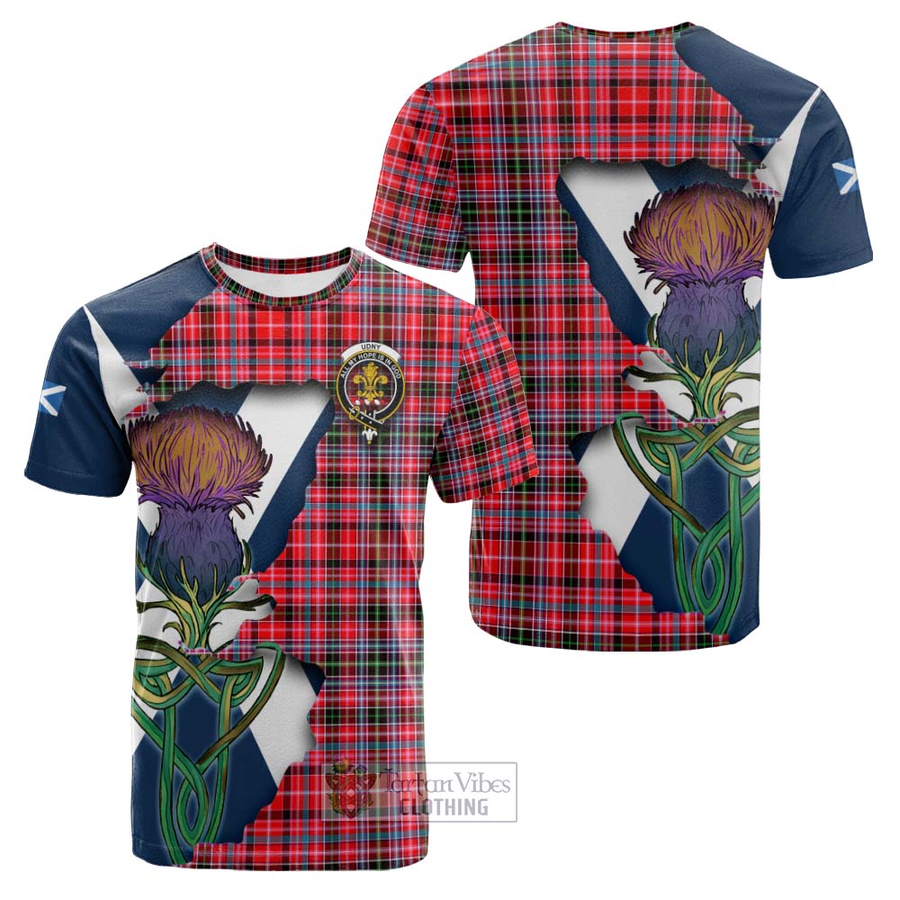 Tartan Vibes Clothing Udny Tartan Family Crest Cotton T-shirt Scottish Thistle Celtic Inspired
