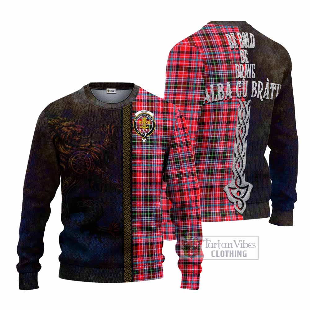 Tartan Vibes Clothing Udny Tartan Family Crest Knitted Sweater Alba Gu Brath Be Brave Lion Ancient Style