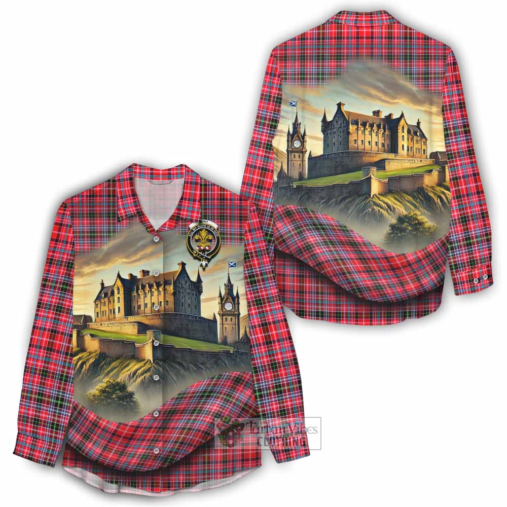 Tartan Vibes Clothing Udny Tartan Family Crest Women's Casual Shirt with Scottish Ancient Castle Style