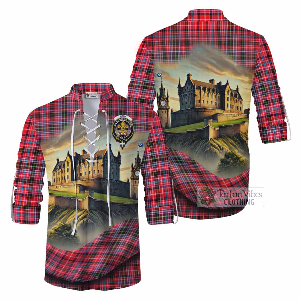 Tartan Vibes Clothing Udny Tartan Family Crest Ghillie Kilt Shirt with Scottish Ancient Castle Style