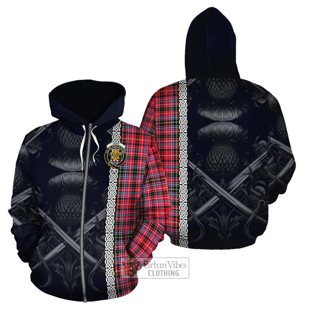Tartan Vibes Clothing Udny Tartan Cotton Hoodie with Family Crest Cross Sword Thistle Celtic Vibes