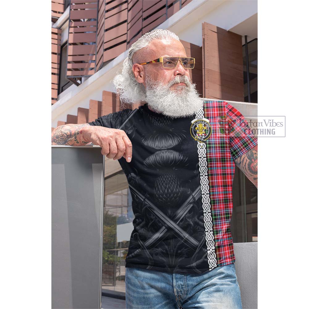 Tartan Vibes Clothing Udny Tartan Cotton T-shirt with Family Crest Cross Sword Thistle Celtic Vibes