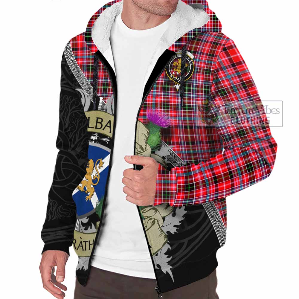 Tartan Vibes Clothing Udny Tartan Family Crest Sherpa Hoodie Lion Rampant Royal Thistle Shield Celtic Inspired