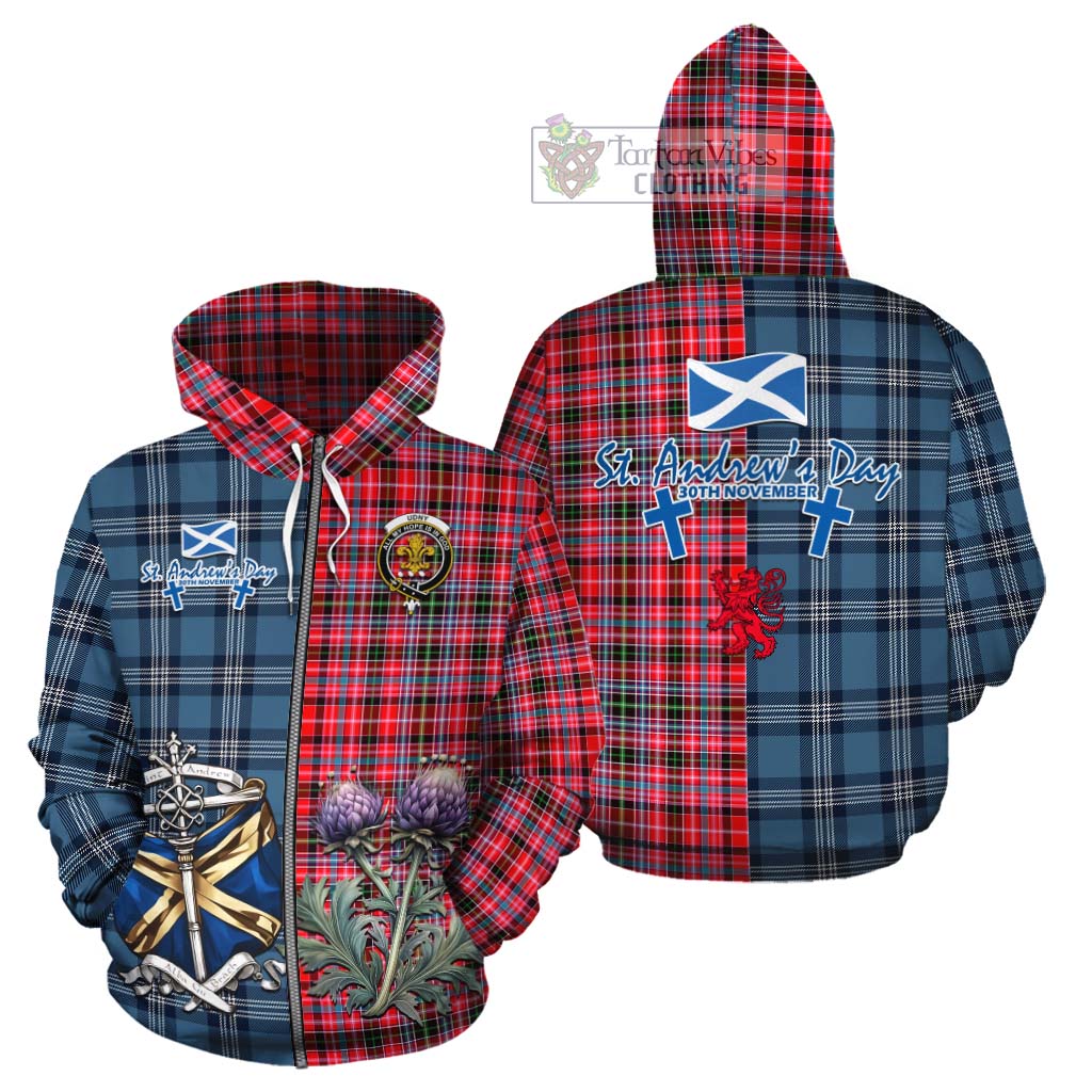 Tartan Vibes Clothing Udny Tartan Cotton Hoodie Happy St. Andrew's Day Half Tartan Style