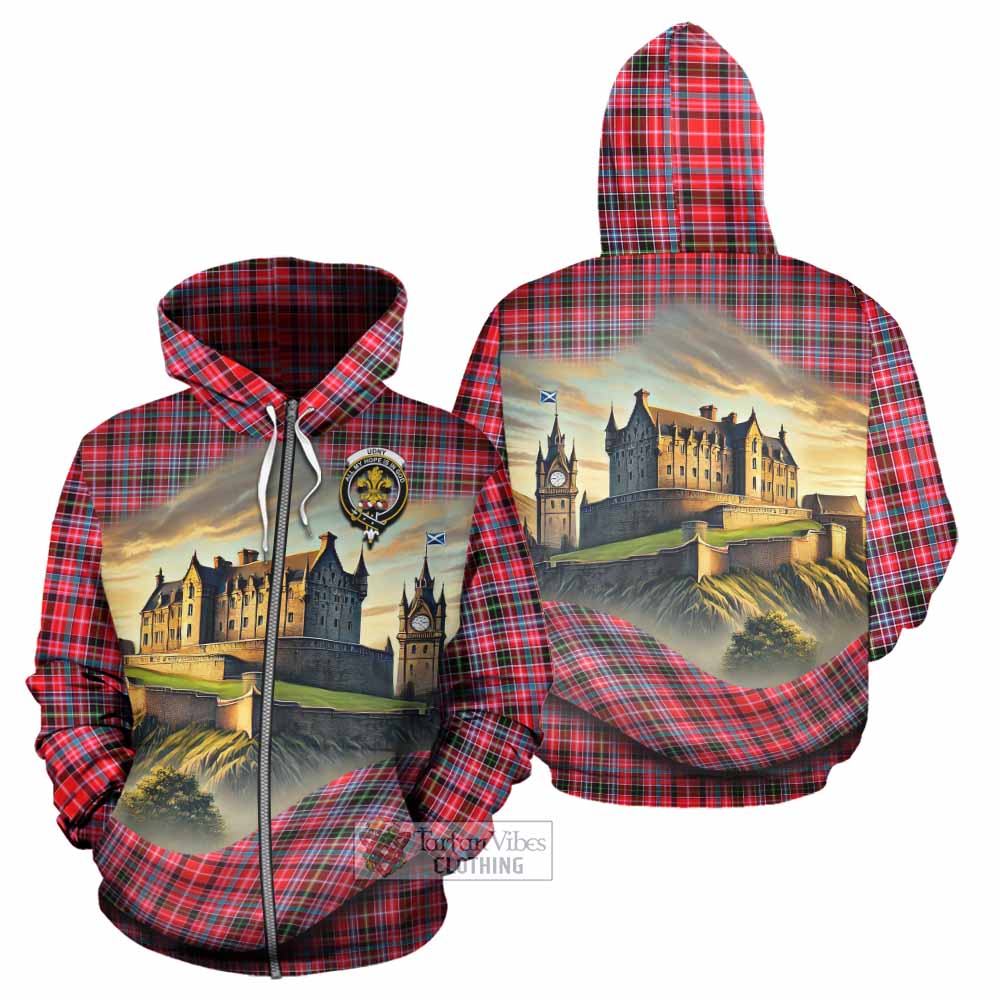 Tartan Vibes Clothing Udny Tartan Family Crest Hoodie with Scottish Ancient Castle Style