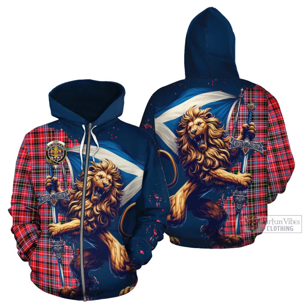 Tartan Vibes Clothing Udny Tartan Family Crest Cotton Hoodie with Scottish Majestic Lion