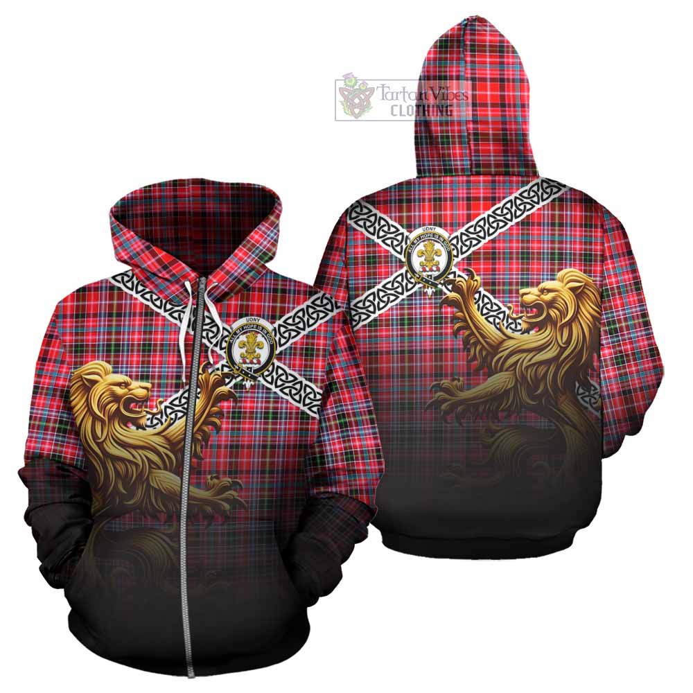 Tartan Vibes Clothing Udny Crest Tartan Hoodie with Golden Lion Emblem Celtic Style