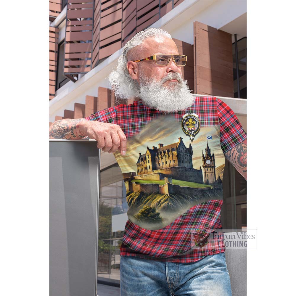 Tartan Vibes Clothing Udny Tartan Family Crest Cotton T-shirt with Scottish Ancient Castle Style