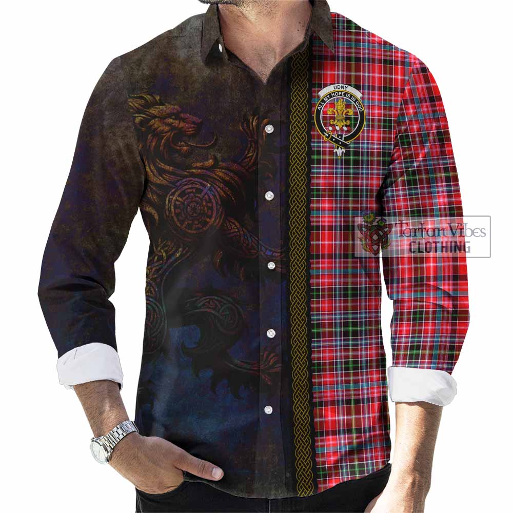 Tartan Vibes Clothing Udny Tartan Family Crest Long Sleeve Button Shirt Alba Gu Brath Be Brave Lion Ancient Style