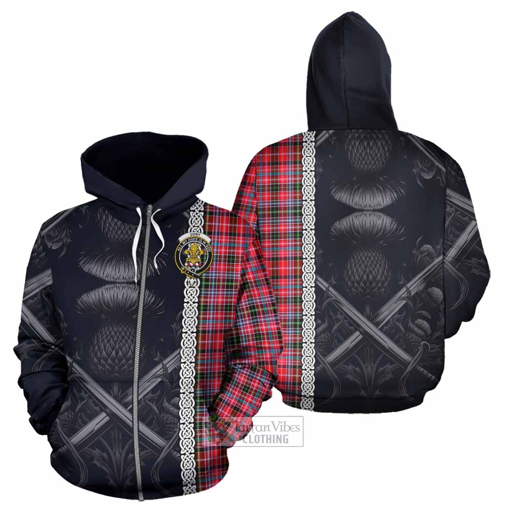 Tartan Vibes Clothing Udny Tartan Hoodie with Family Crest Cross Sword Thistle Celtic Vibes