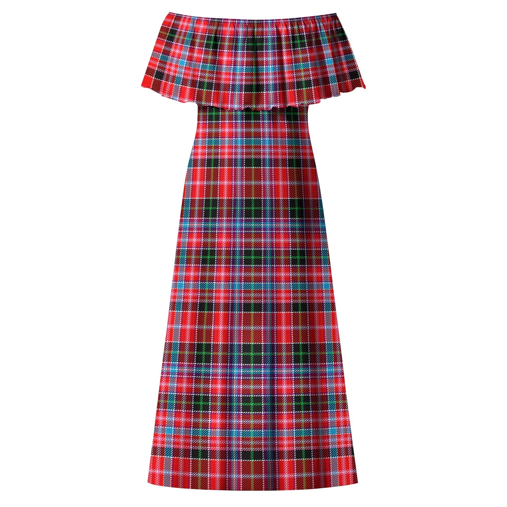 Udny Tartan Off Shoulder Long Dress - Tartan Vibes Clothing