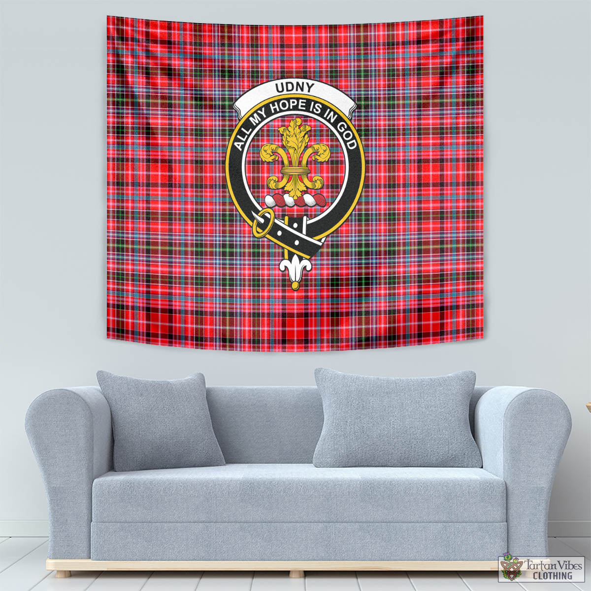 Tartan Vibes Clothing Udny Tartan Tapestry Wall Hanging and Home Decor for Room with Family Crest