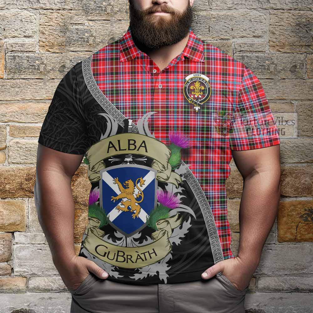 Tartan Vibes Clothing Udny Tartan Family Crest Polo Shirt Lion Rampant Royal Thistle Shield Celtic Inspired