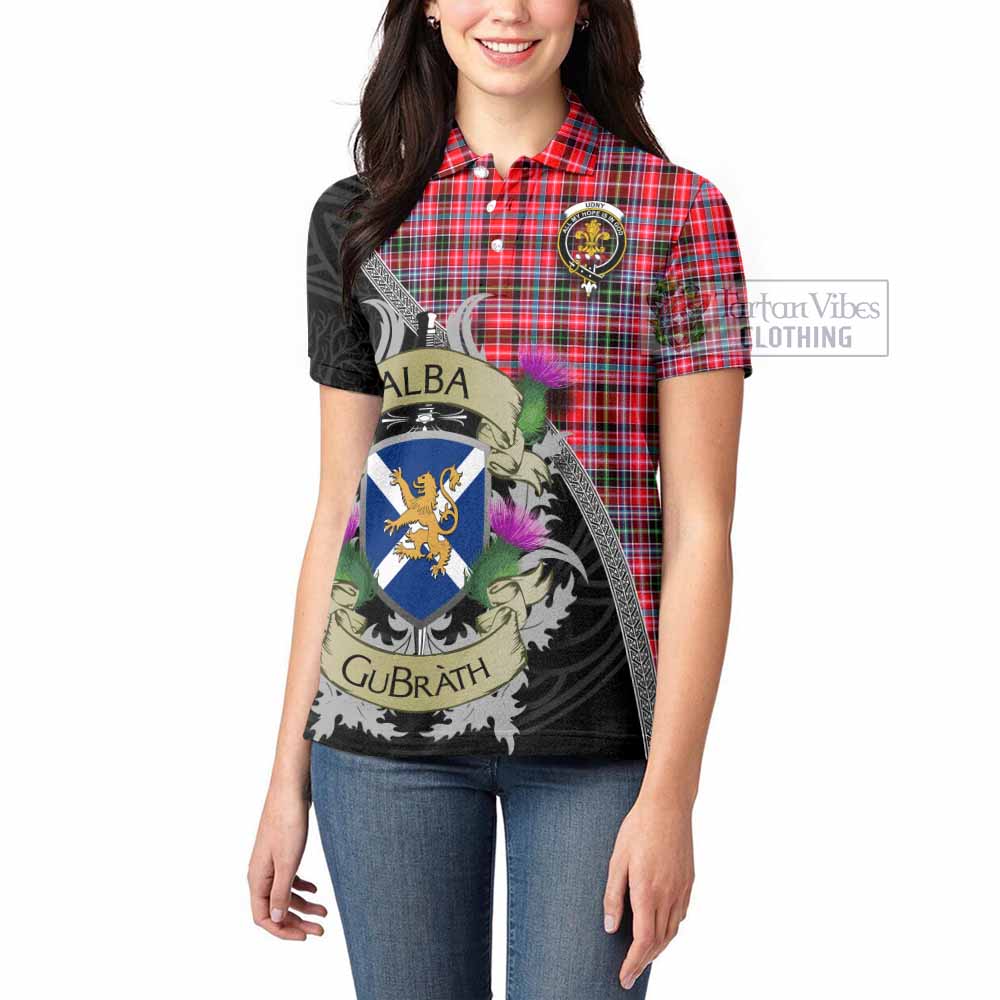 Tartan Vibes Clothing Udny Tartan Family Crest Women's Polo Shirt Lion Rampant Royal Thistle Shield Celtic Inspired