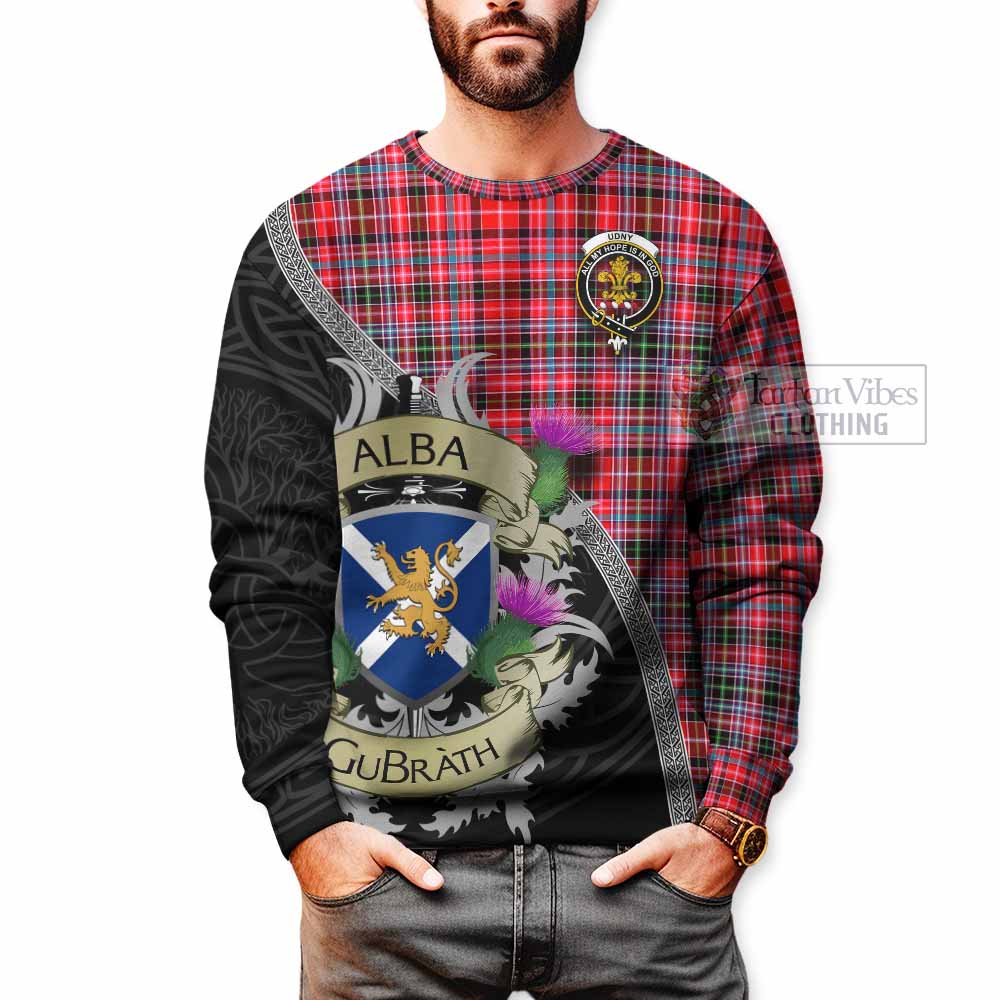 Tartan Vibes Clothing Udny Tartan Family Crest Sweatshirt Lion Rampant Royal Thistle Shield Celtic Inspired