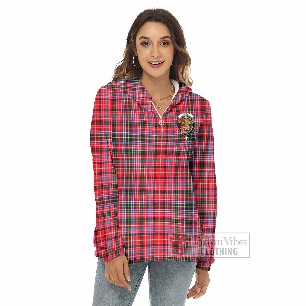 Tartan Vibes Clothing Udny Tartan Crest Women's Borg  Half Zip Fleece Hoodie