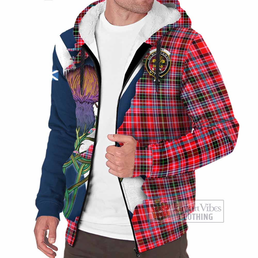 Tartan Vibes Clothing Udny Tartan Family Crest Sherpa Hoodie Scottish Thistle Celtic Inspired