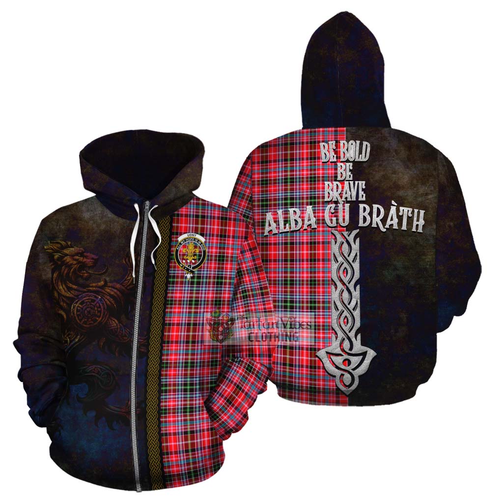 Tartan Vibes Clothing Udny Tartan Family Crest Cotton Hoodie Alba Gu Brath Be Brave Lion Ancient Style
