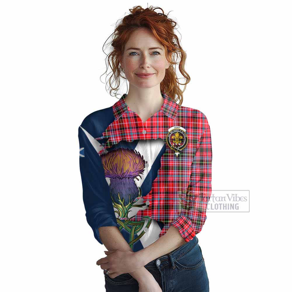 Tartan Vibes Clothing Udny Tartan Family Crest Women's Casual Shirt Scottish Thistle Celtic Inspired