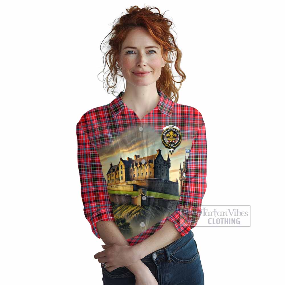 Tartan Vibes Clothing Udny Tartan Family Crest Women's Casual Shirt with Scottish Ancient Castle Style