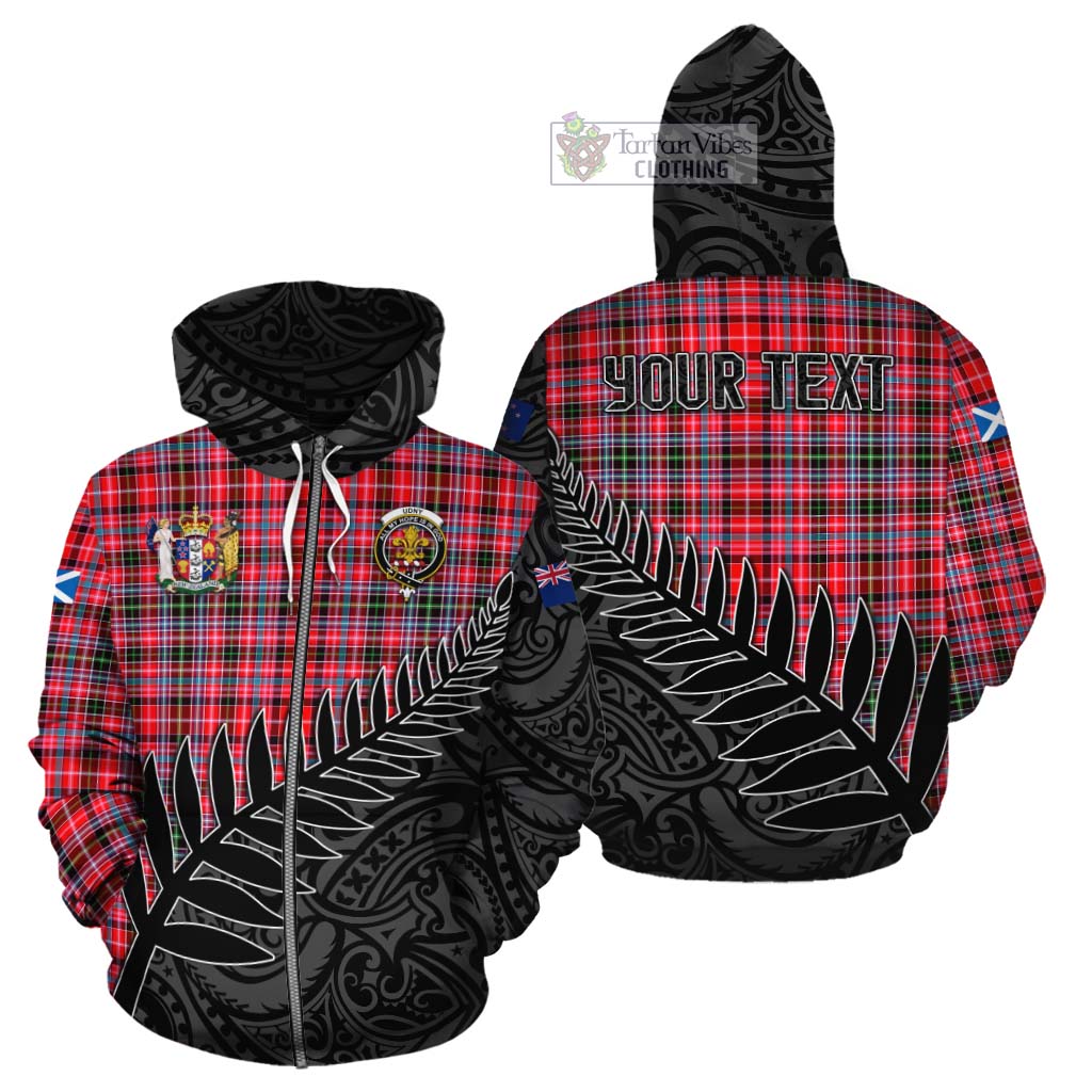 Tartan Vibes Clothing Udny Crest Tartan Cotton Hoodie with New Zealand Silver Fern Half Style