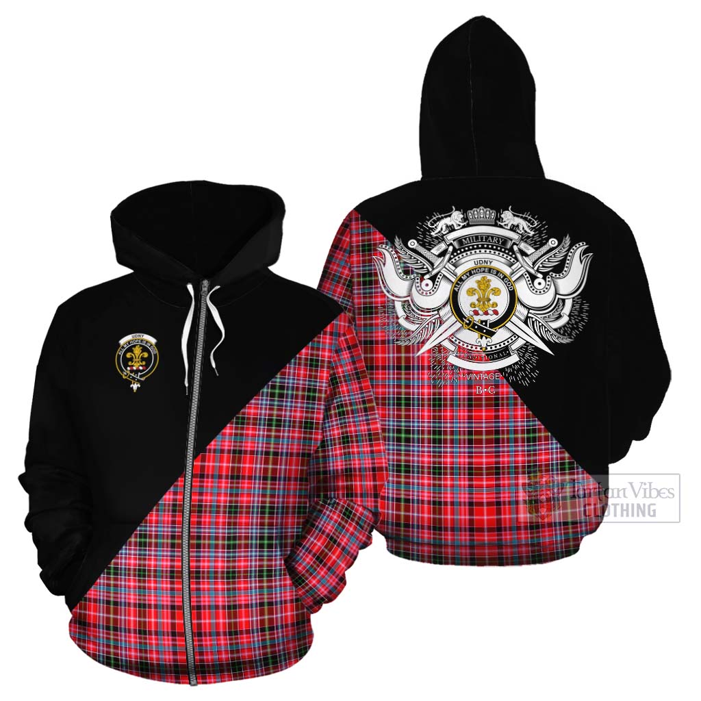 Tartan Vibes Clothing Udny Tartan Cotton Hoodie with Family Crest and Military Logo Style