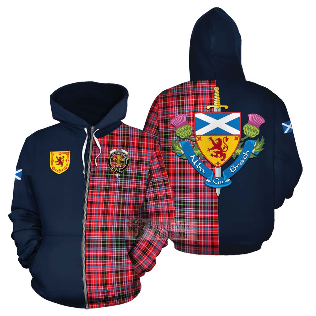 Tartan Vibes Clothing Udny Tartan Cotton Hoodie Alba with Scottish Lion Royal Arm Half Style