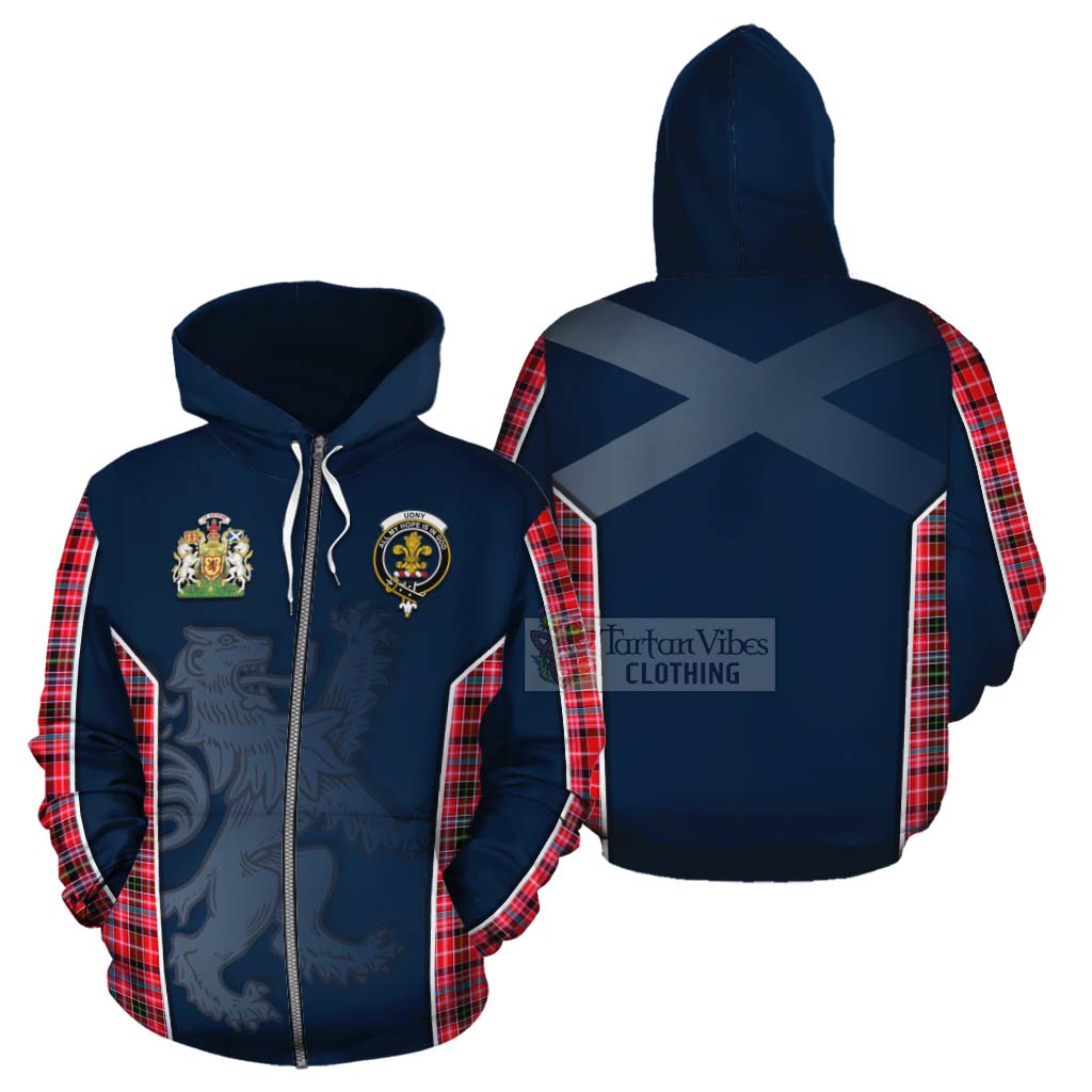 Tartan Vibes Clothing Udny Tartan Cotton Hoodie with Family Crest and Lion Rampant Vibes Sport Style