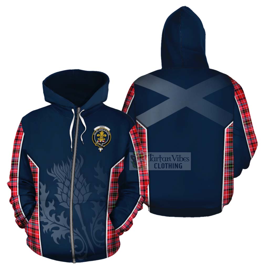 Tartan Vibes Clothing Udny Tartan Cotton Hoodie with Family Crest and Scottish Thistle Vibes Sport Style