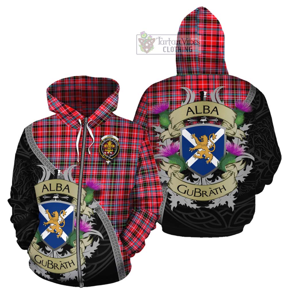 Tartan Vibes Clothing Udny Tartan Family Crest Cotton Hoodie Lion Rampant Royal Thistle Shield Celtic Inspired