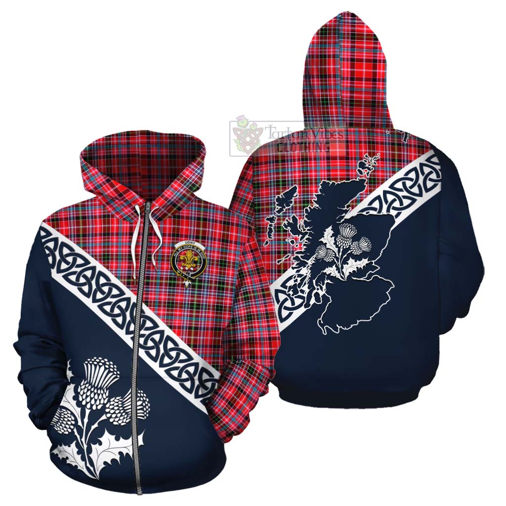 Tartan Vibes Clothing Udny Tartan Cotton Hoodie Featuring Thistle and Scotland Map