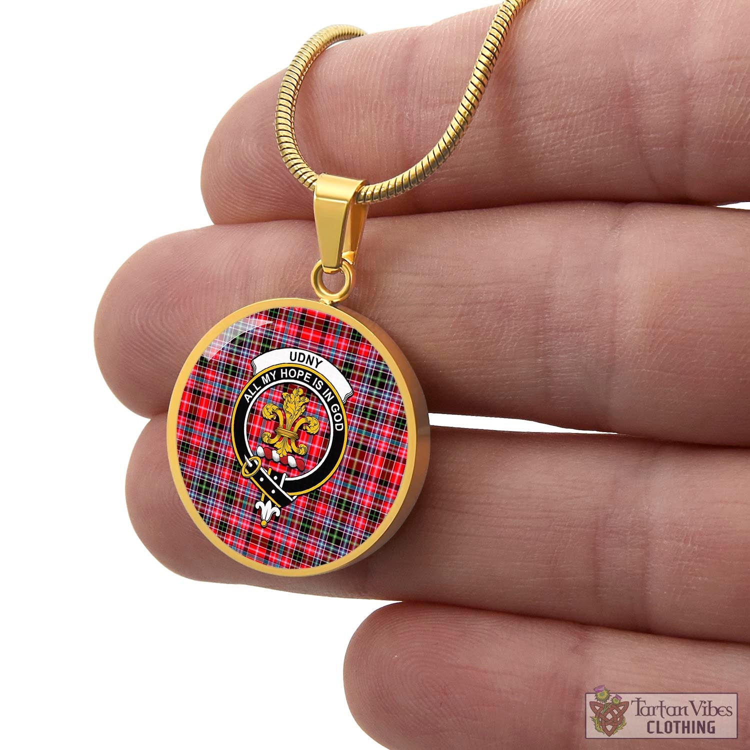 Tartan Vibes Clothing Udny Tartan Circle Necklace with Family Crest