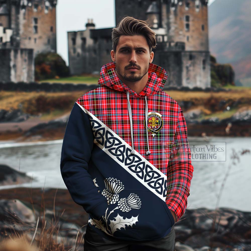 Tartan Vibes Clothing Udny Tartan Cotton Hoodie Featuring Thistle and Scotland Map