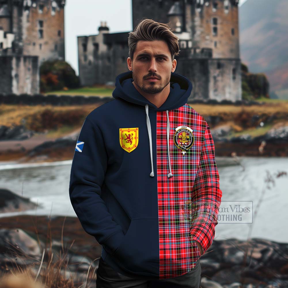 Tartan Vibes Clothing Udny Tartan Cotton Hoodie Alba with Scottish Lion Royal Arm Half Style