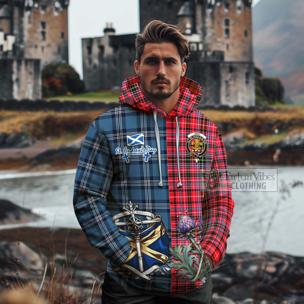 Tartan Vibes Clothing Udny Tartan Cotton Hoodie Happy St. Andrew's Day Half Tartan Style