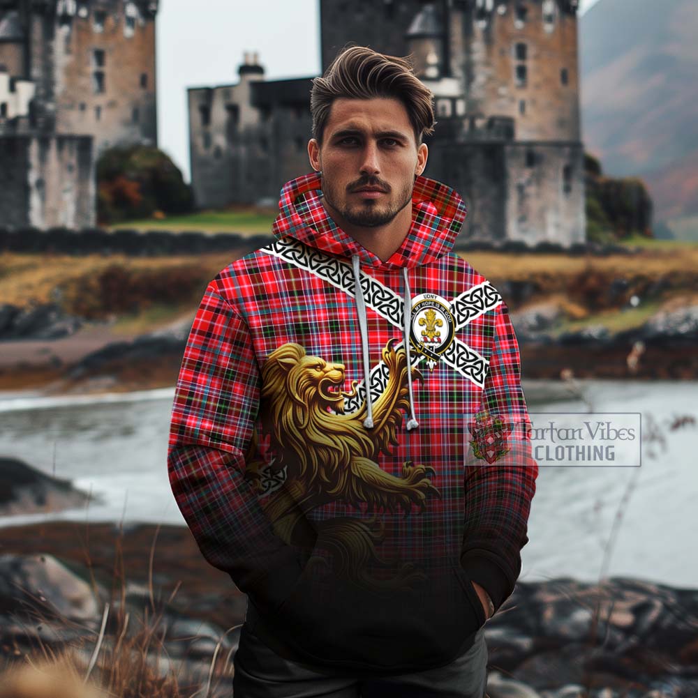Tartan Vibes Clothing Udny Crest Tartan Cotton Hoodie with Golden Lion Emblem Celtic Style