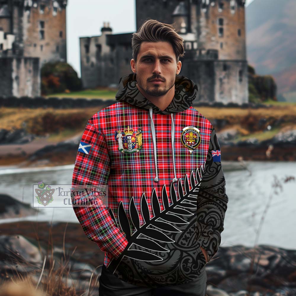 Tartan Vibes Clothing Udny Crest Tartan Cotton Hoodie with New Zealand Silver Fern Half Style