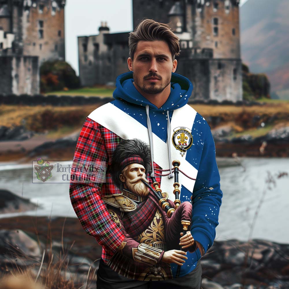Tartan Vibes Clothing Udny Tartan Cotton Hoodie with Family Crest Scottish Bagpiper Vibes