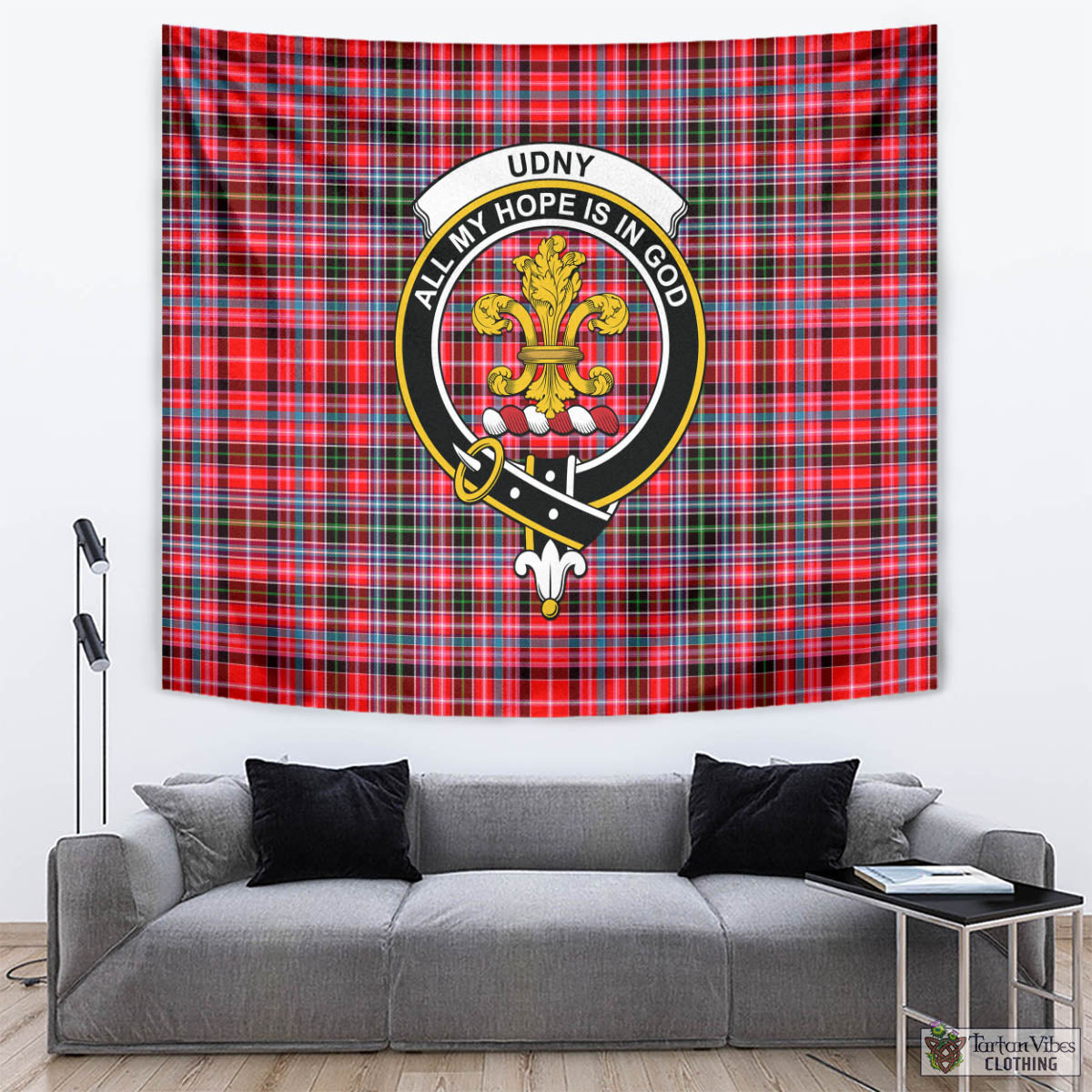 Tartan Vibes Clothing Udny Tartan Tapestry Wall Hanging and Home Decor for Room with Family Crest