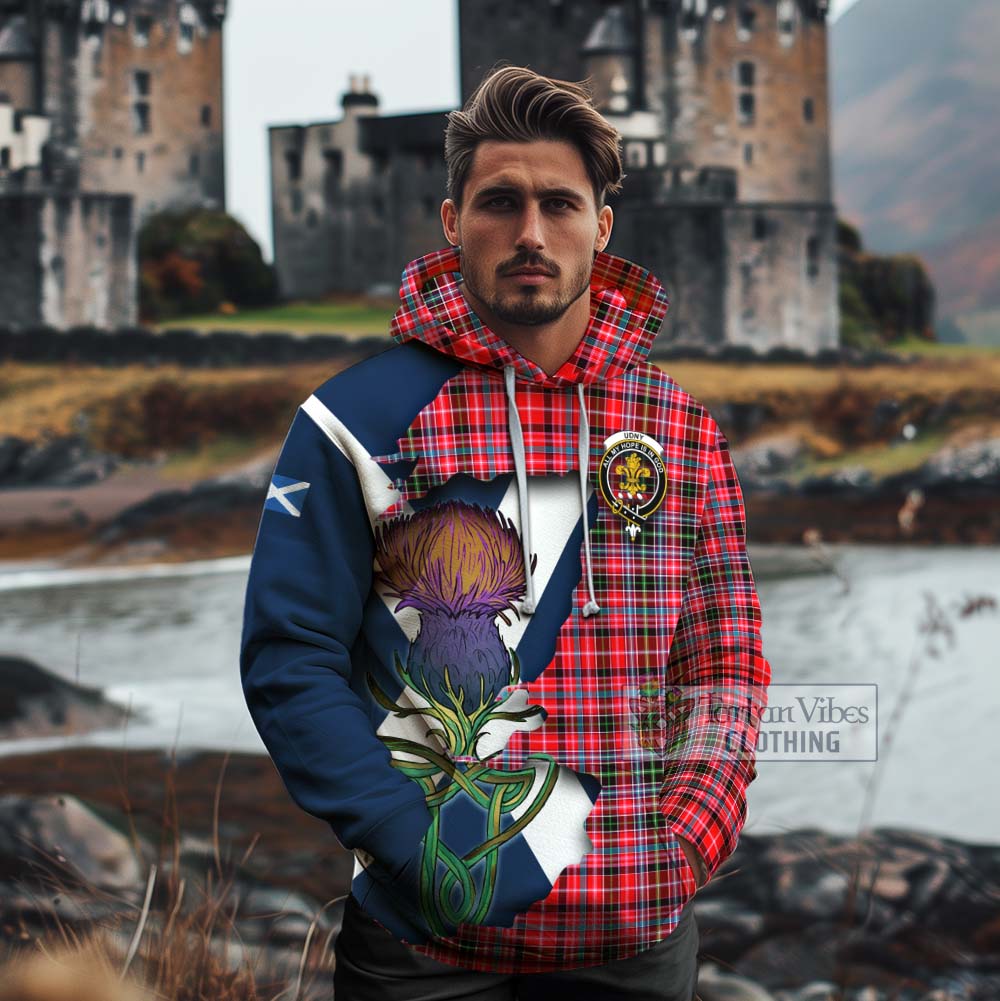 Tartan Vibes Clothing Udny Tartan Family Crest Cotton Hoodie Scottish Thistle Celtic Inspired