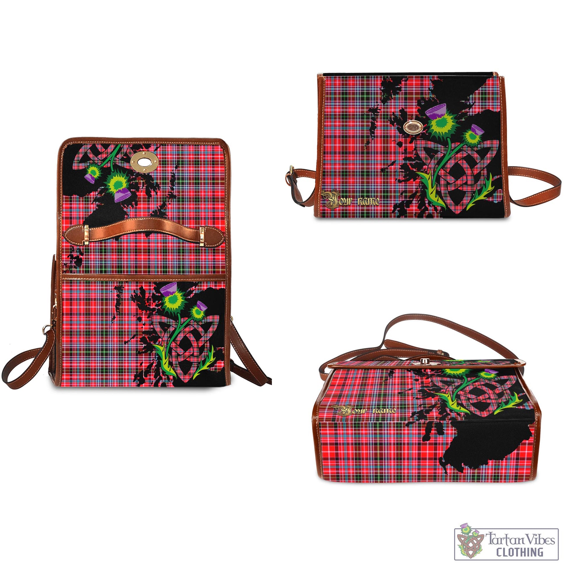 Tartan Vibes Clothing Udny Tartan Waterproof Canvas Bag with Scotland Map and Thistle Celtic Accents