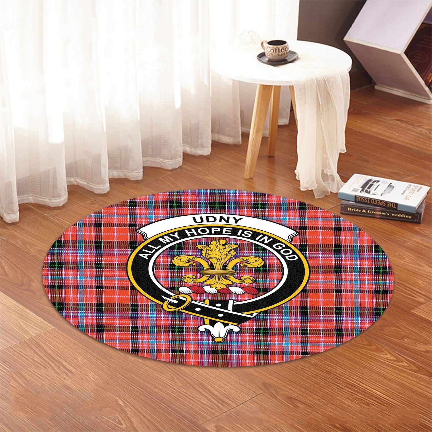 udny-tartan-round-rug-with-family-crest