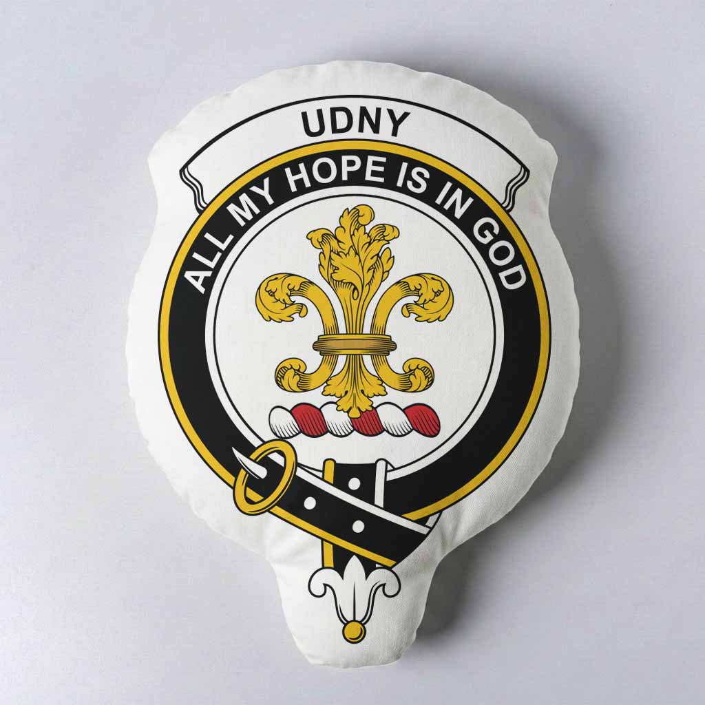 Udny Clan Crest Shaped Throw Pillow, Scottish Clan Badge Decorative Pillow