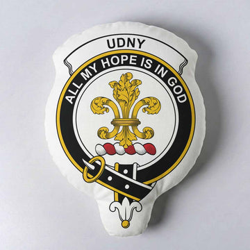 Udny Clan Crest Shaped Throw Pillow, Scottish Clan Badge Decorative Pillow