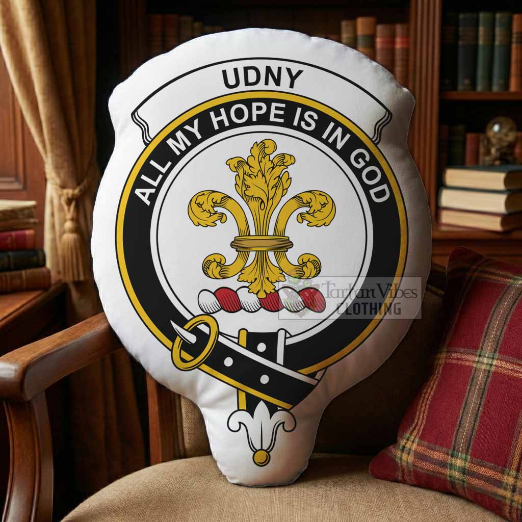 Udny Clan Crest Shaped Throw Pillow, Scottish Clan Badge Decorative Pillow