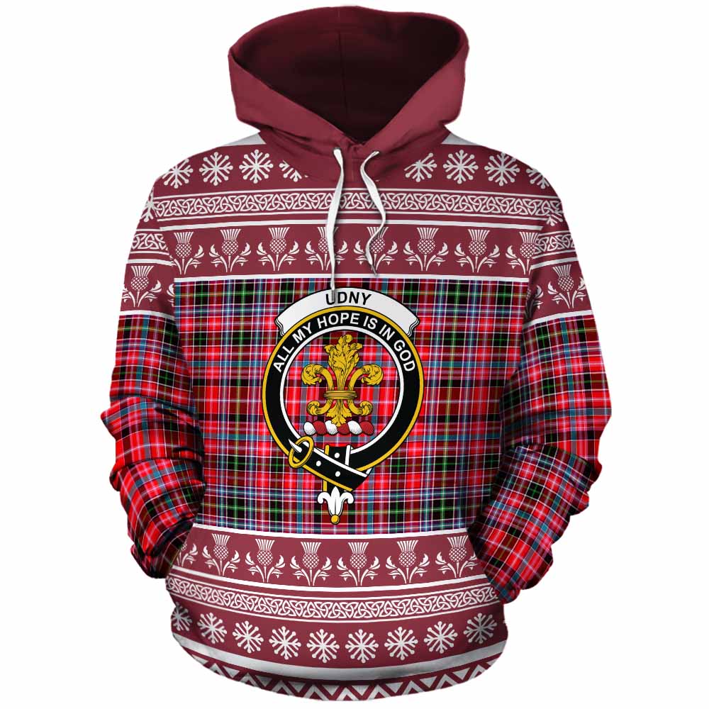 Udny Clan Tartan Christmas Cotton Hoodie with Family Crest - Tartan Vibes Clothing