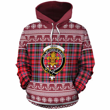 Udny Clan Tartan Christmas Cotton Hoodie with Family Crest - Tartan Vibes Clothing