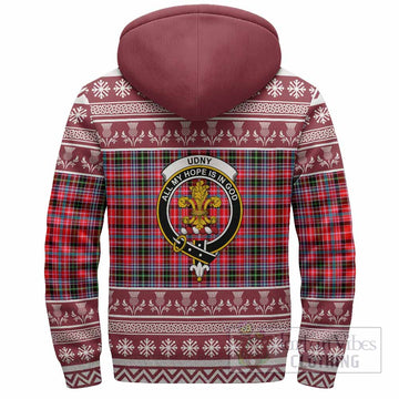 Udny Clan Tartan Christmas Fleece Hoodie with Family Crest - Tartan Vibes Clothing