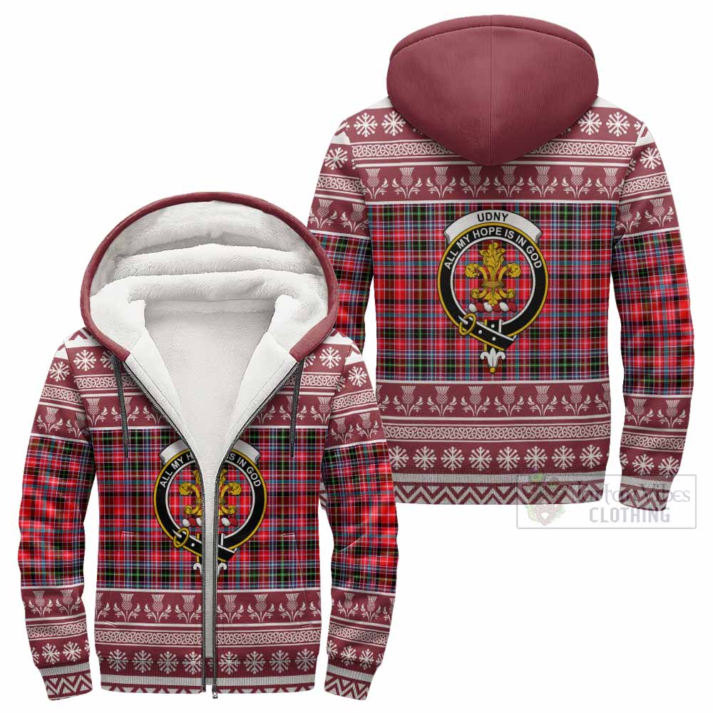 Udny Clan Tartan Christmas Fleece Hoodie with Family Crest - Tartan Vibes Clothing